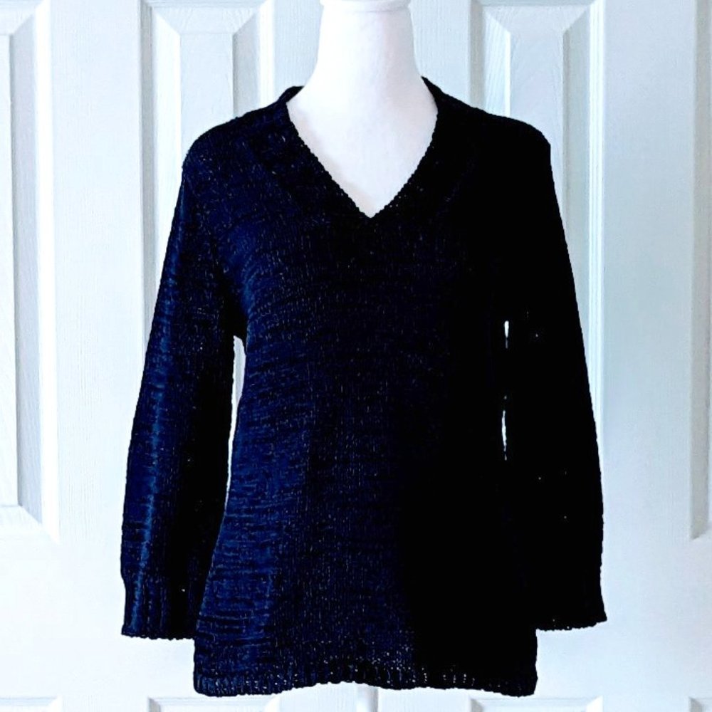 CAROLE LITTLE Women's Knit 3/4 Sleeves Sweater Size M Navy NWOT